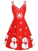 Strappy Snowman Snowflake Print Christmas Plus Size Dress