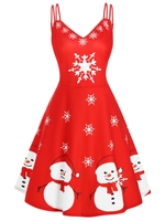 Strappy Snowman Snowflake Print Christmas Plus Size Dress