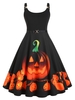 Straps Pumpkin Print Halloween Plus Size Vintage Dress
