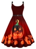 Straps Pumpkin Print Halloween Plus Size Vintage Dress
