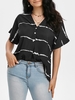 Striped Batwing Sleeve Button Placket Dip Hem Blouse