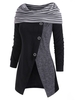 Striped Button Embellished Cowl Neck Slit Knitwear