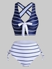 Striped Criss Cross Lace Up High Waisted Tankini Swimwear