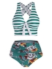 Striped Crisscross Plunging High Waisted Bikini Swimwear