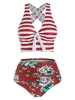 Striped Crisscross Plunging High Waisted Bikini Swimwear