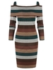 Striped Print Cold Shoulder Fold Over Sheath Dress