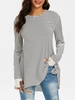 Striped Stepped Hem Side Slit Thumb Hole Long Sleeve Top