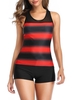 Stripes Ombre Mesh Panel Racerback Tankini Swimwear