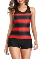 Stripes Ombre Mesh Panel Racerback Tankini Swimwear