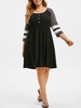 Stripes Panel Colorblock Half Buttoned Plus Size Dress
