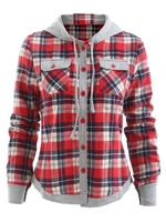 Stylish Hooded Long Sleeve Gingham Single-Breasted Women