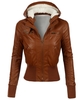 Stylish Hooded Long Sleeve Slimming Faux Leather Women