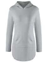 Stylish Hooded Long Sleeve Solid Color Pocket Design T-Shirt For Women