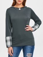 Stylish Hooded Long Sleeve Spliced Plaid Women