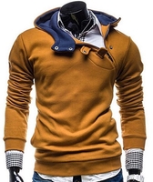 Stylish Hooded Slimming Color Splicing Zipper Design Long Sleeve Thicken Polyester Hoodie For Men