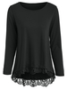 Stylish Lace Spliced Hem Long Sleeve T-Shirt For Women