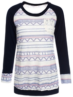 Stylish Round Neck Long Sleeve Printed Pocket Design Women