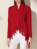 Stylish Solid Color One-Buttoned Long Sleeve Tassel Irregular Cardigan For Women