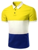 Stylish Stripes Turn-down Collar Color Block Short Sleeves T-Shirt For Men