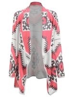 Stylish Turn-Down Collar Long Sleeve Geometric Print Women