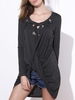 Stylish V-Neck Long Sleeve Asymmetrical Women T-Shirt