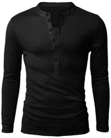 Stylish V-Neck Slimming Button Design Fabric Splicing Long Sleeve Polyester Shirt For Men