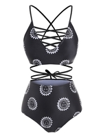 Sun Star And Moon Criss Cross Lace Up Plus Size Bikini Swimwear