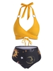Sun Star Moon Print High Waisted O Ring Embellished Bikini Swimwear