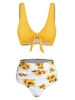 Sunflower Knot Ruched High Waisted Bikini Swimsuit
