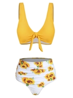Sunflower Knot Ruched High Waisted Bikini Swimsuit