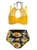 Sunflower Print Mesh Insert Padded Bikini Swimwear