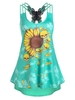 Sunflower Skull Print Butterfly Lace Panel Strappy Tank Top