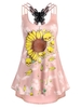 Sunflower Skull Print Butterfly Lace Panel Strappy Tank Top