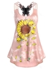 Sunflower Skull Print Butterfly Lace Panel Strappy Tank Top