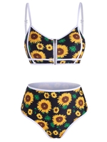 Sunflower Zip Up Piping High Waisted Bikini Swimwear