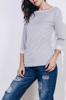 Sweet 3/4 Sleeve Back Bowknot Chiffon Spliced Pullover Sweatshirt For Women