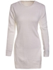 Sweet Round Neck High Slit White Sweater For Women