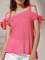 Sweet Spaghetti Strap Pure Color Cut Out Blouse For Women