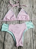 Sweet Style Halter Neck Color Block Backless Bikini Set For Women