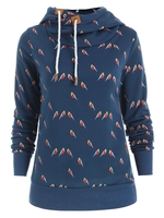 Sweet Style Hooded Long Sleeve Little Bird Print Women