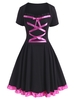 Sweetheart Lattice Bowknot Frilled Plus Size Dress