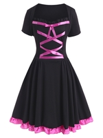 Sweetheart Lattice Bowknot Frilled Plus Size Dress