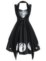 Sweetheart Lunar Eclipse Print Dress with Lace Panel Corset