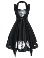 Sweetheart Lunar Eclipse Print Dress with Lace Panel Corset