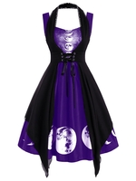 Sweetheart Lunar Eclipse Print Dress with Lace Panel Corset