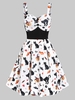 Sweetheart Neck Cat Pumpkin Print Fit And Flare Halloween Dress