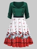 Sweetheart Neck Christmas Santa Claus Bell Pleated Dress