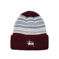 Stüssy Striped Cuff Beanie Burgundy