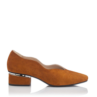 Blockabsatz Schuhe mit Karee-Spitze Carina Veloursleder - Taba