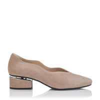 Blockabsatz Schuhe mit Karee-Spitze Carina Veloursleder - Taupe